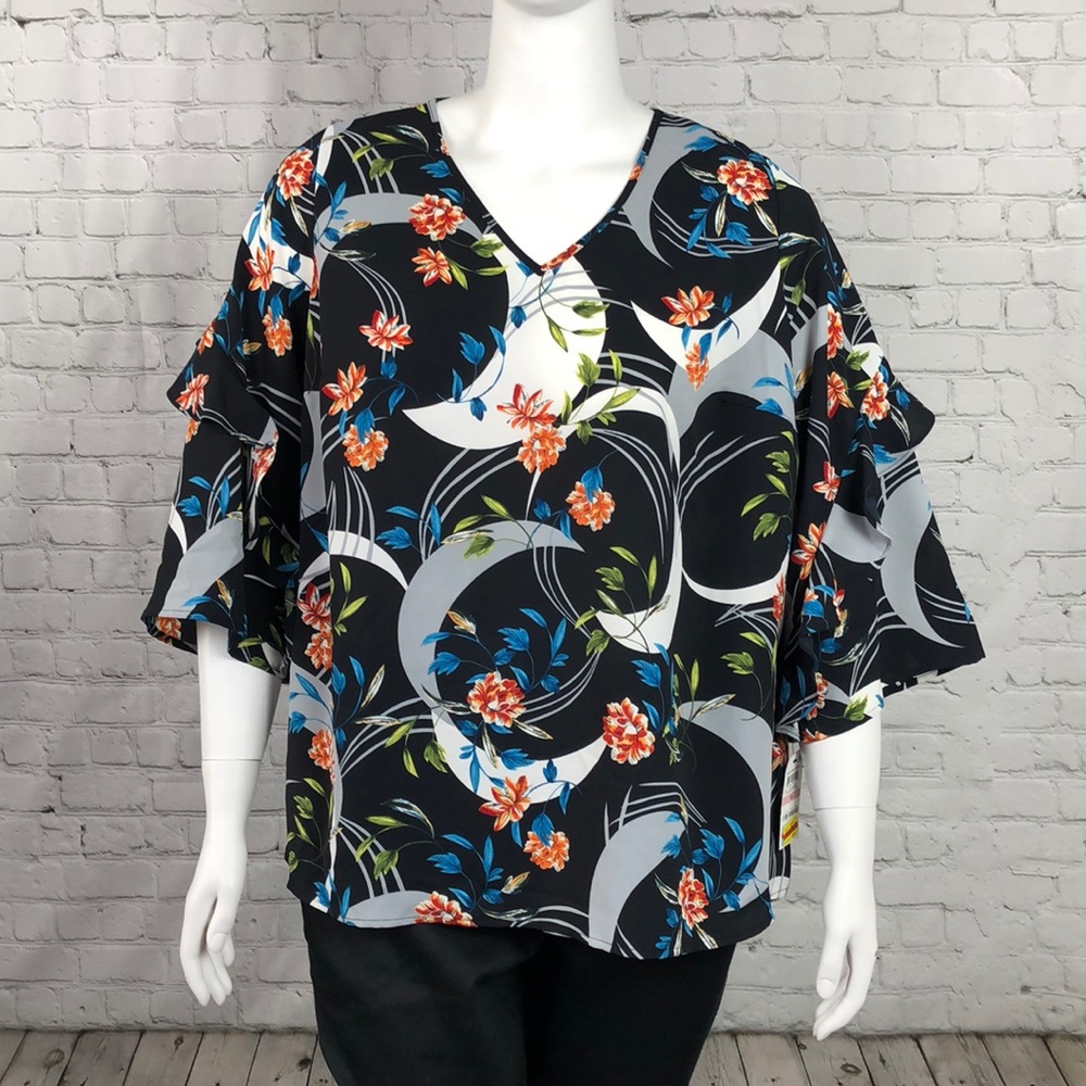 2X 3X Alfani Floral Ruffle Sleeve Top Plus Size - Picture 2 of 5